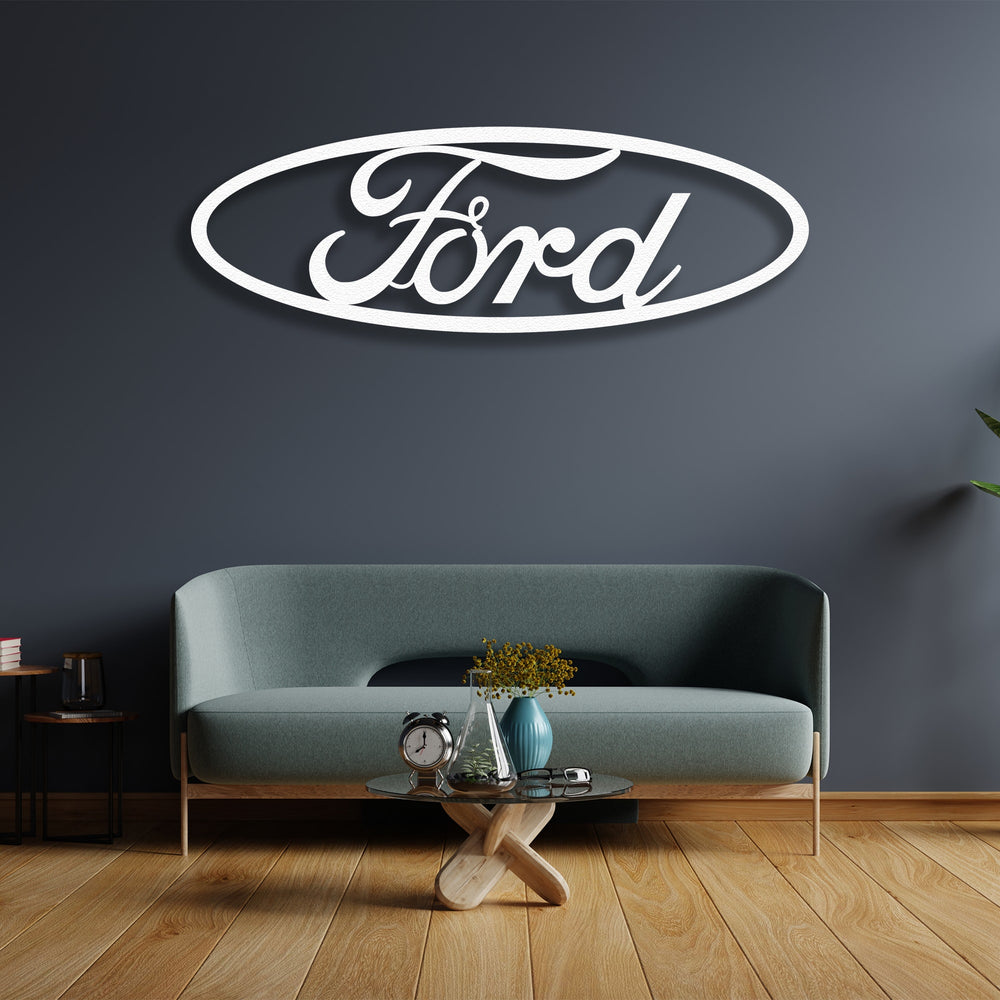 White Ford Wordmark Sign Metal Wall Art