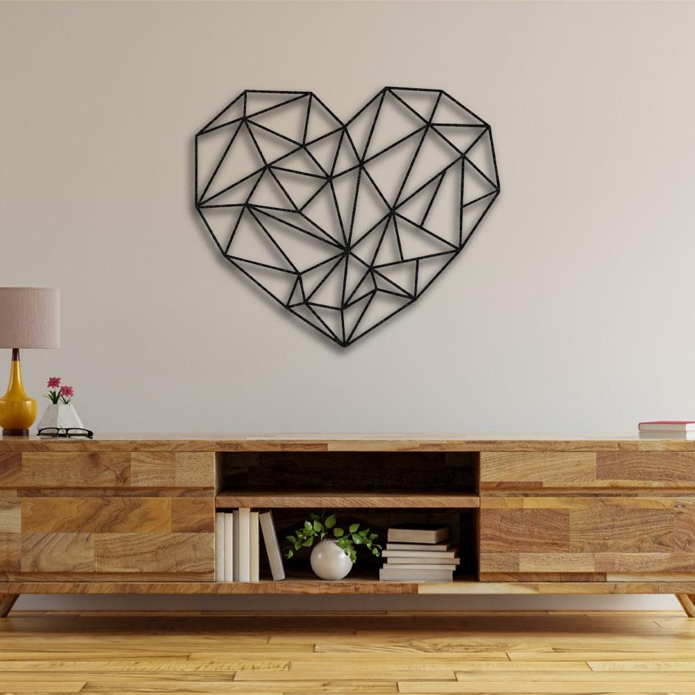 Black Geometric Heart Metal Wall Art