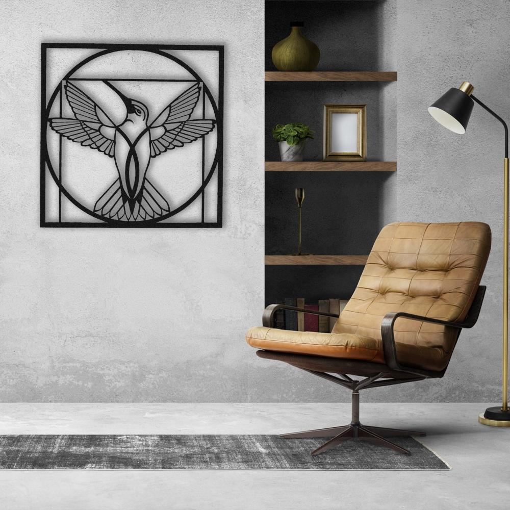 Black Hummingbird Round Silhouette Metal Wall Art