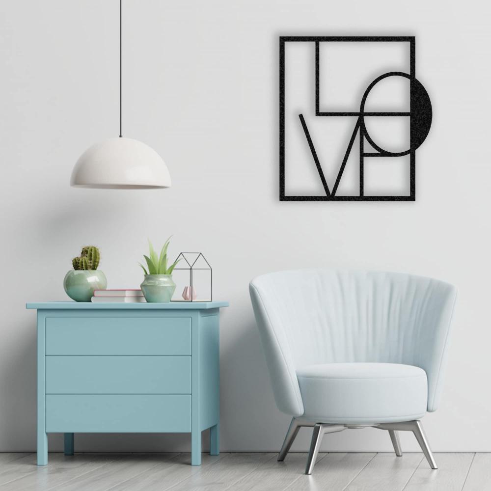 Black LOVE Letters Geometric Metal Wall Art in a living room