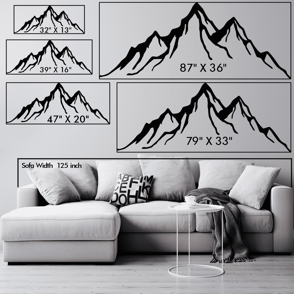 Size chart for Mountain Range Metal Wall Art variants