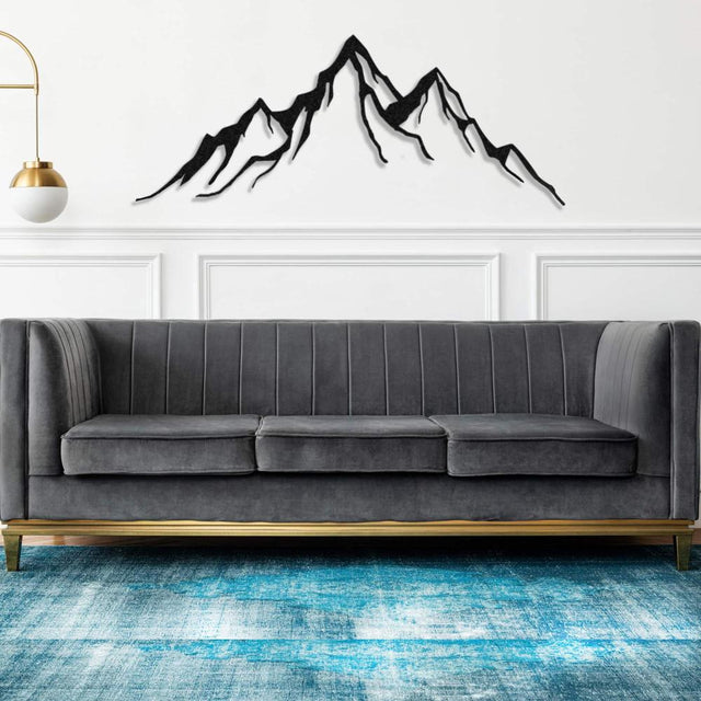 Mountain Range Metal Wall Art – Galvanized Steel Living Room Landscape