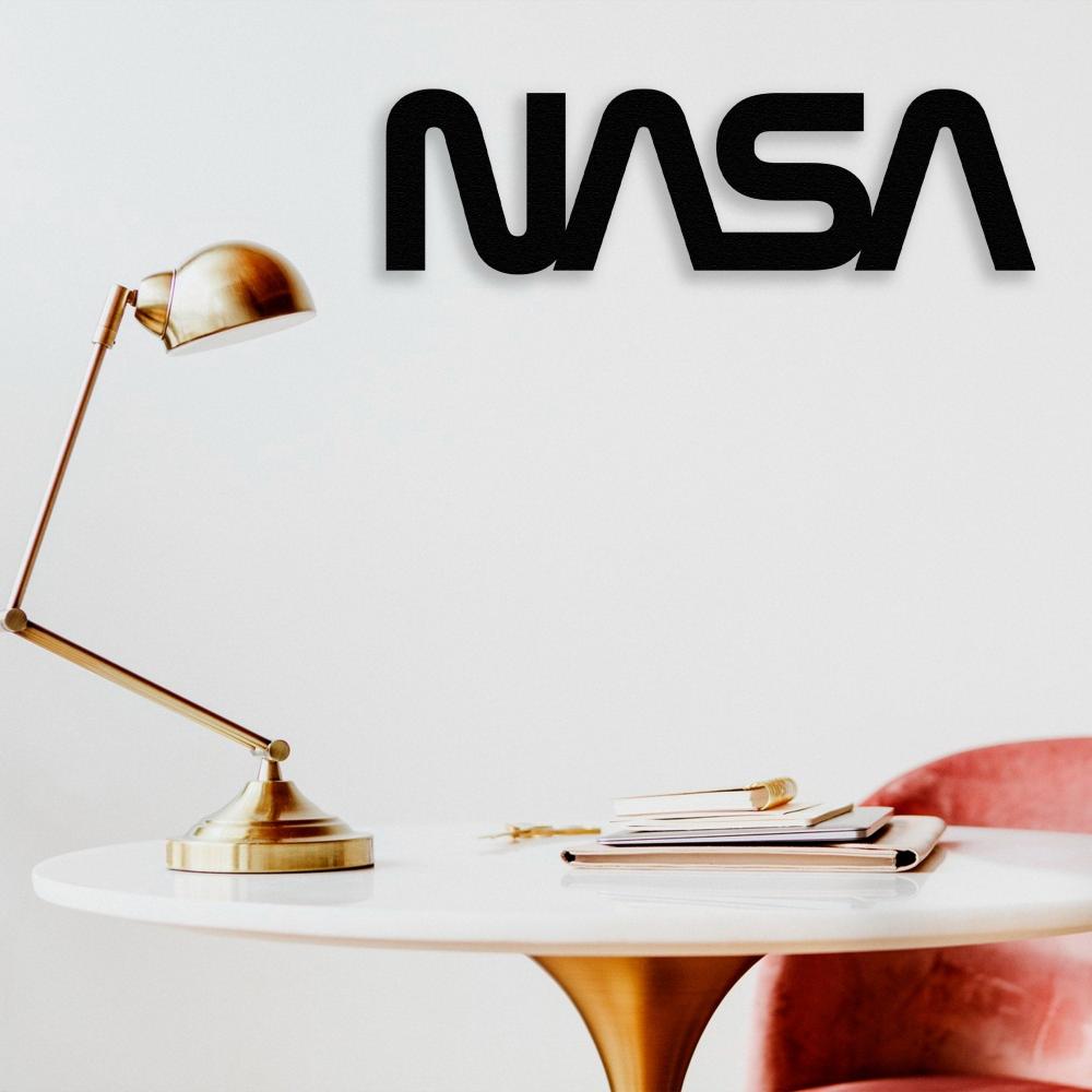 NASA Sign Metal Wall Art in an office