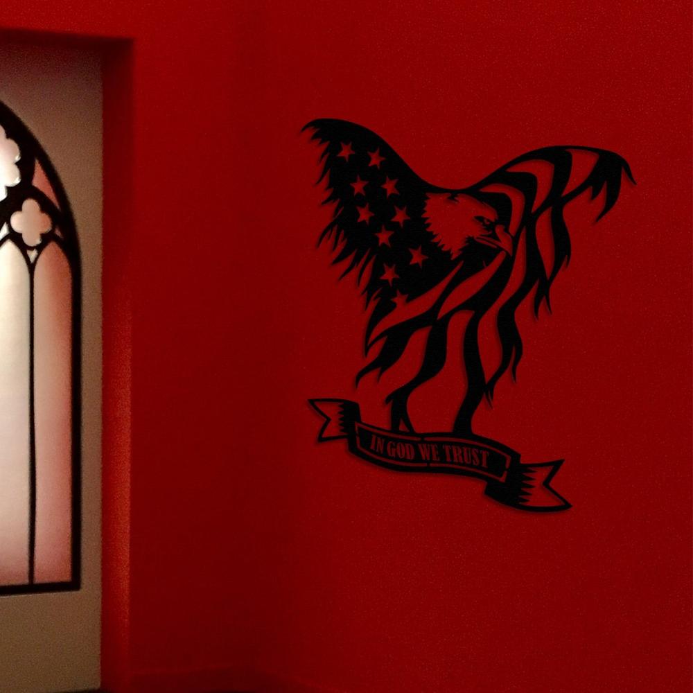 Black Bald Eagle In God We Trust Metal Wall Art