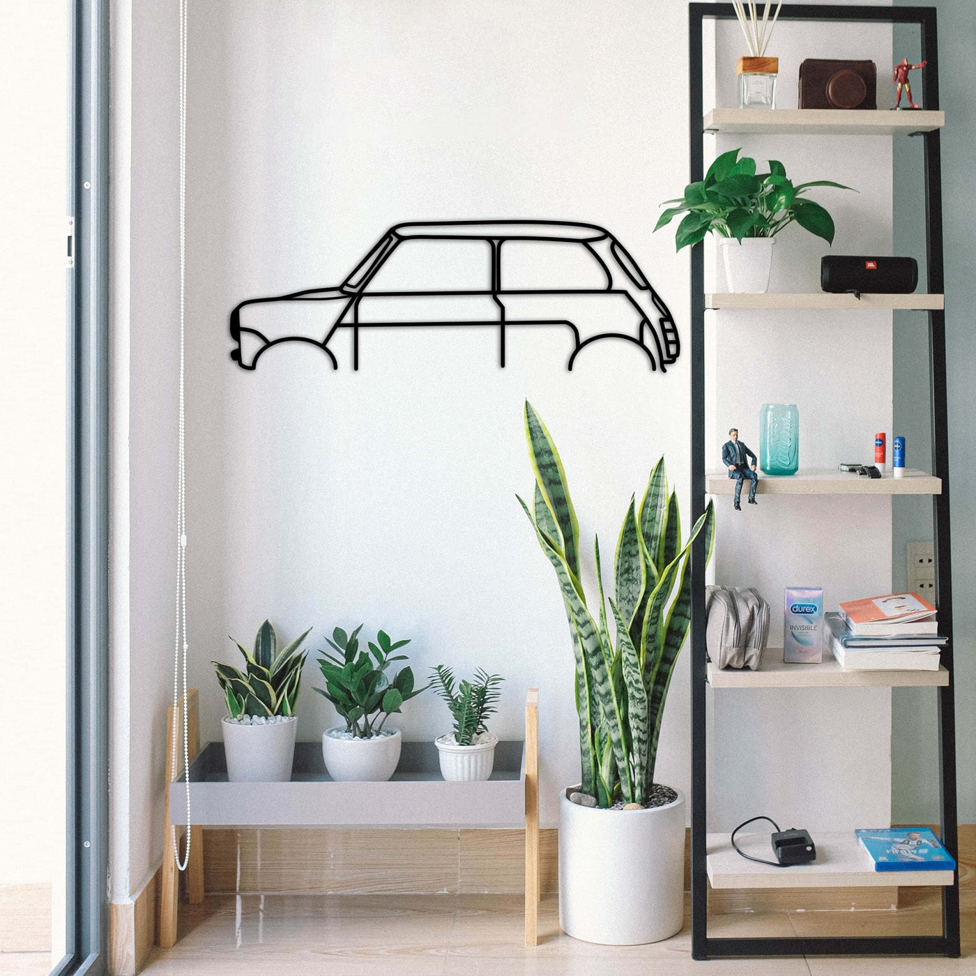 mini cooper car silhouette bookshelf