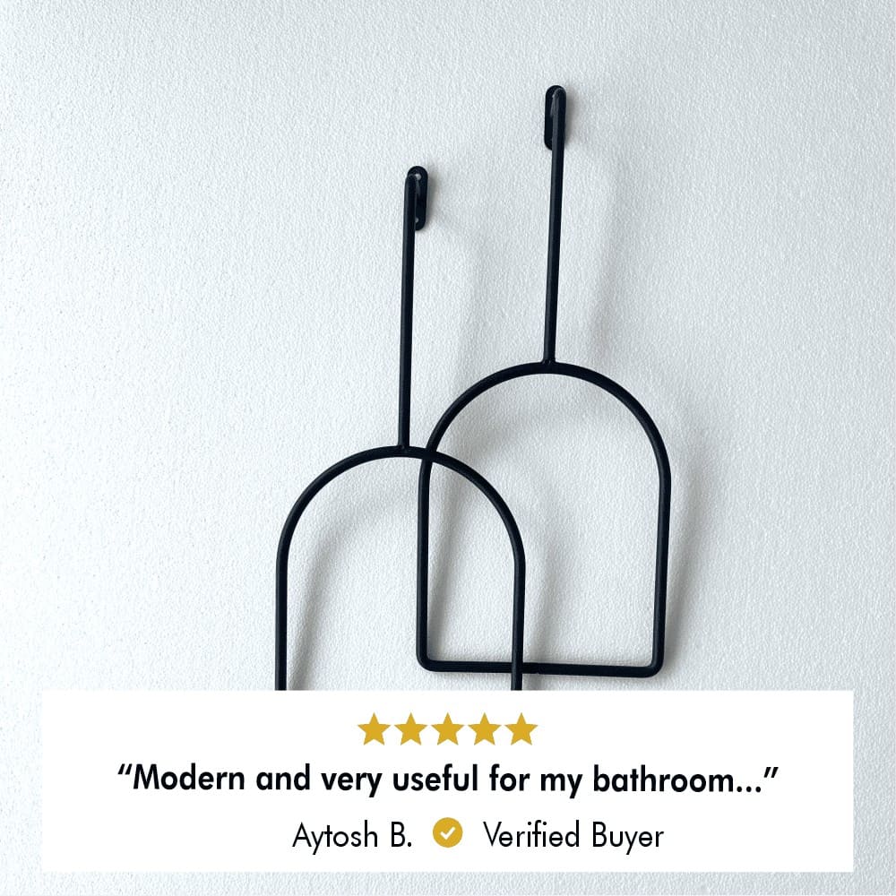 Dimension guide for Minimalist Arched Towel Ring showing product measurements and scale references for comparison.