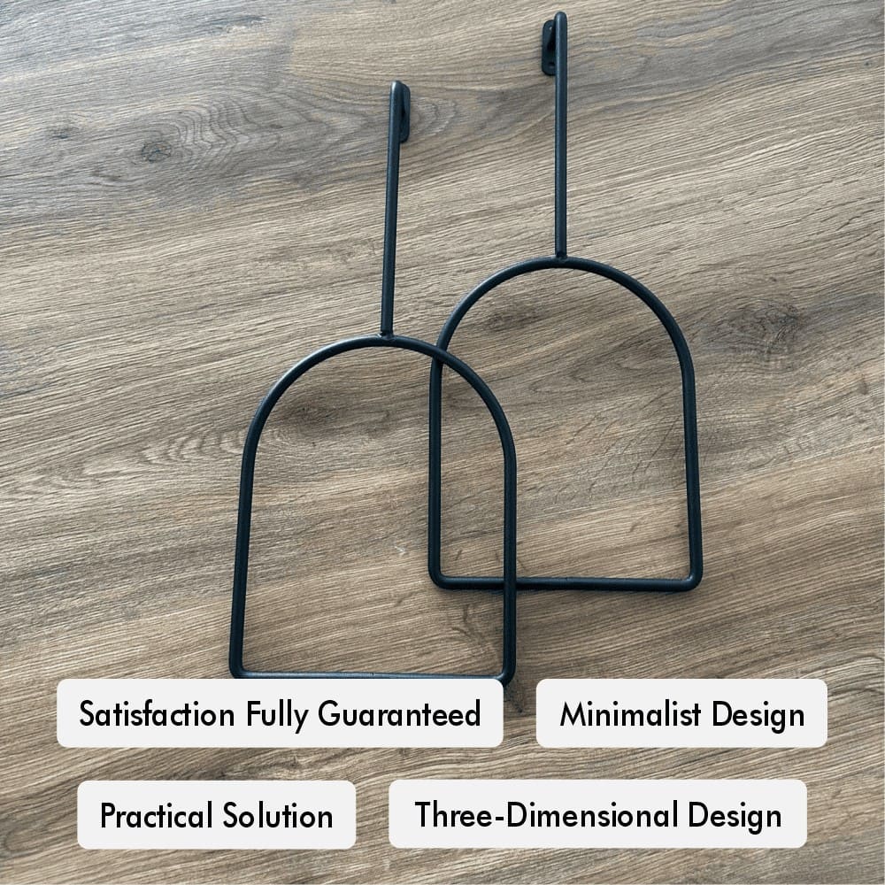 Dimension guide for Minimalist Arched Towel Ring showing product measurements and scale references for comparison.