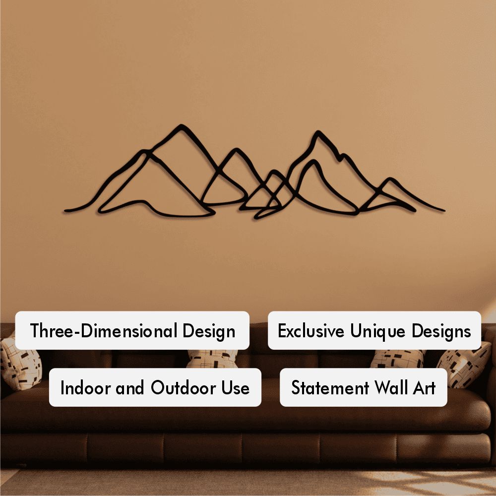 Close-up of Mountain Line Art Metal Wall Art details