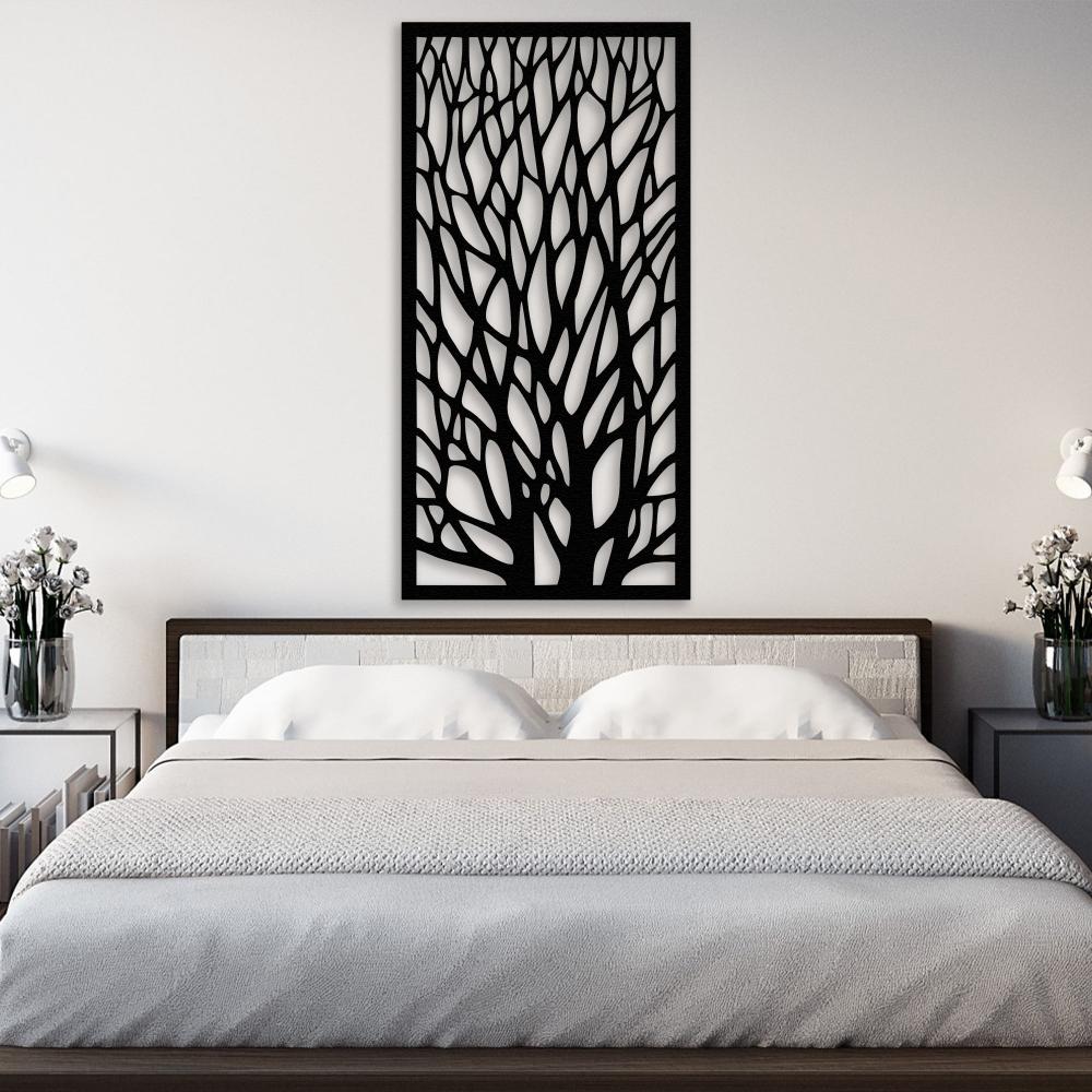 Black Branching Tree Metal Wall Art in a bedroom