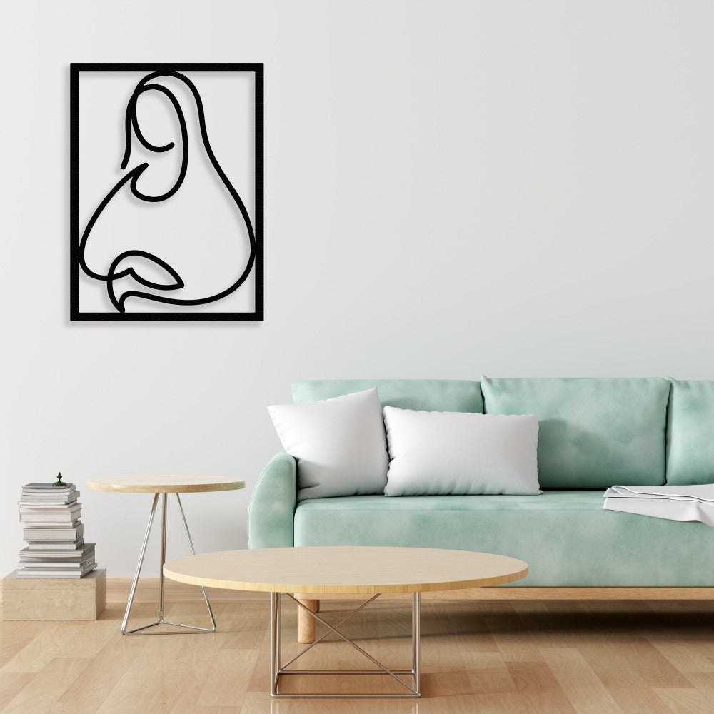 Black Mona Lisa Line Art Metal Wall Art in a living room