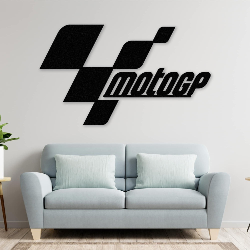 MotoGP Logo Metal Wall Art in a living room