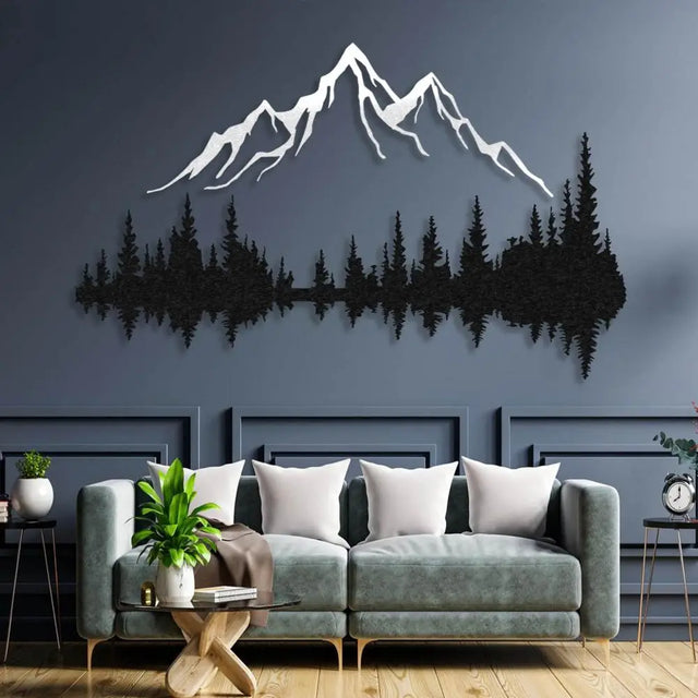 Mountain and Forest Metal Wall Art – Powder-Coated Forest Silhouette