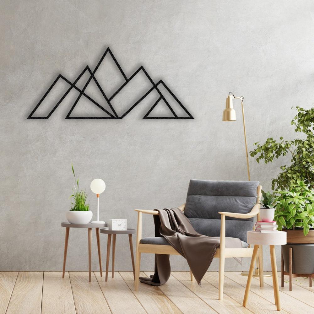 Black Geometric Mountain Range Metal Wall Art in a living room