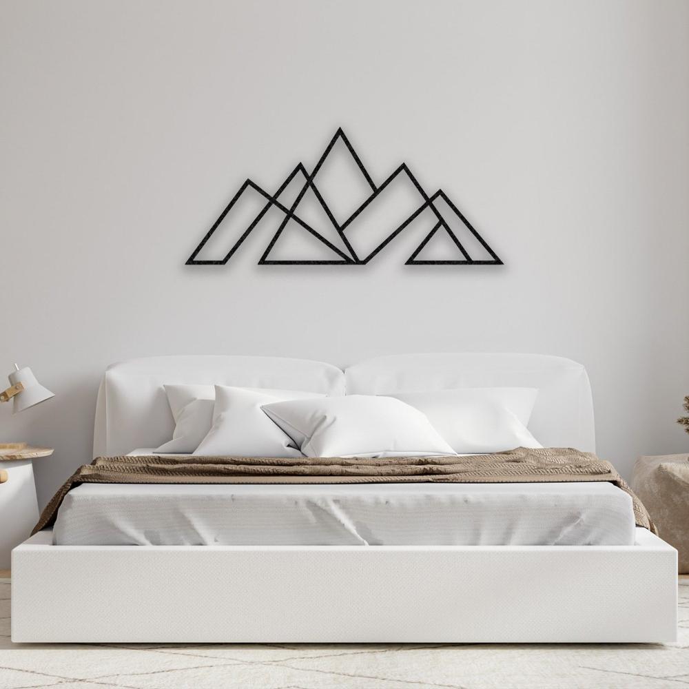 Geometric Mountain Range Metal Wall Art in a bedroom
