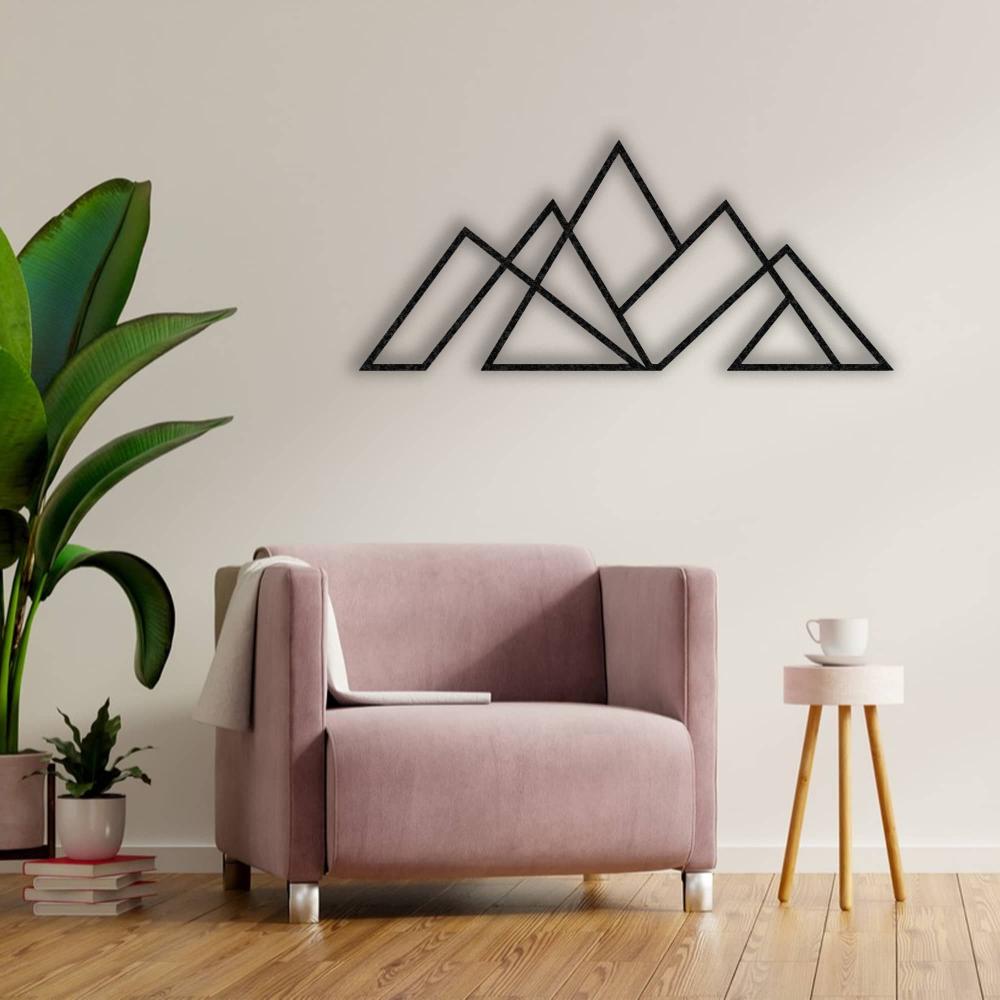 Black Geometric Mountain Range Metal Wall Art in a living room