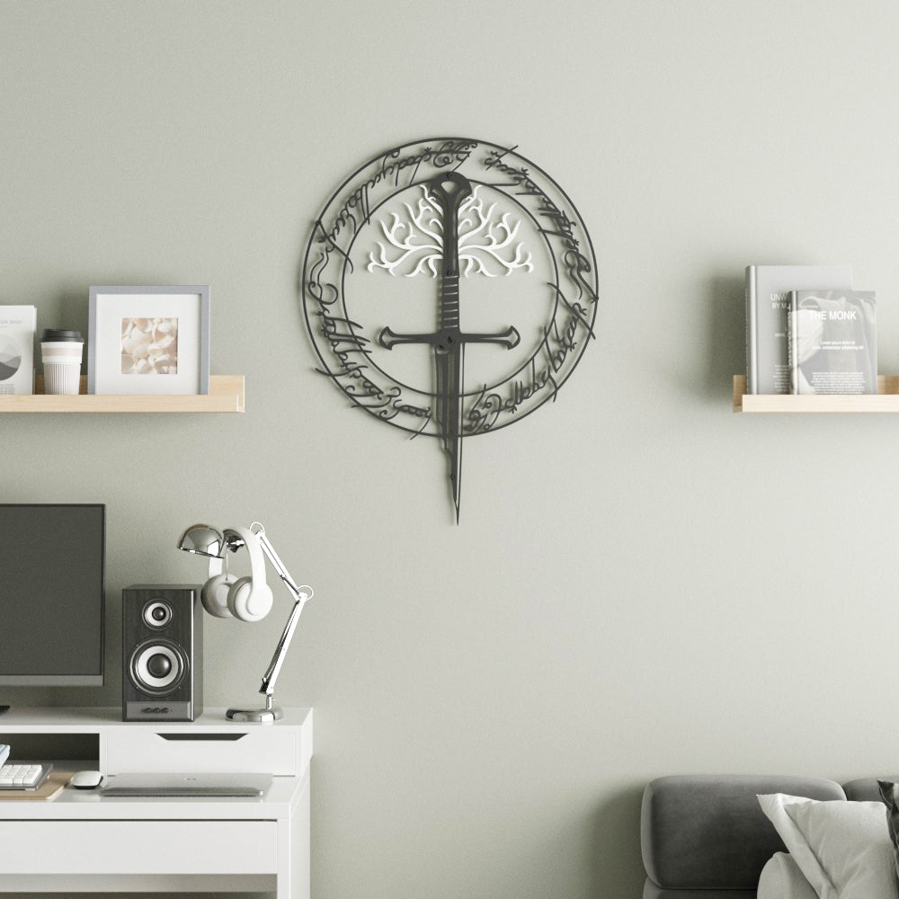 Narsil sword and white tree metal wall art inspired by Lord of the Rings.