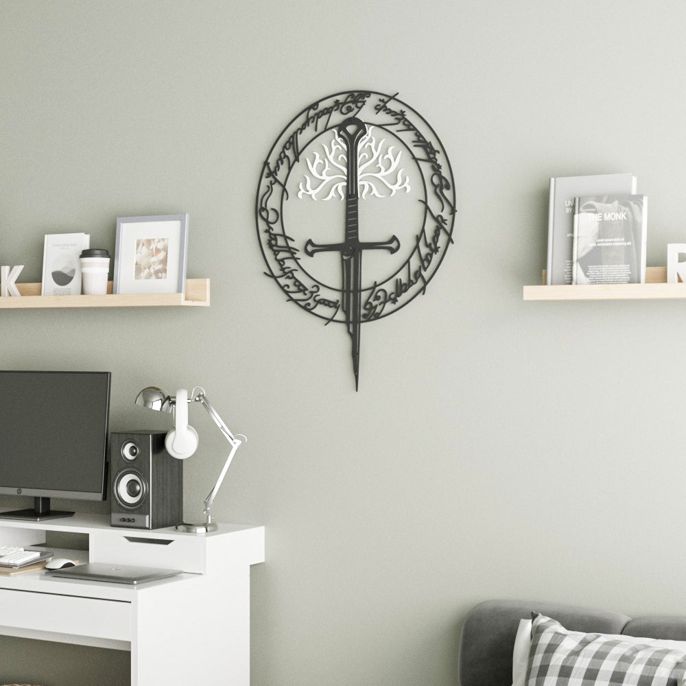 Narsil wall sculpture with Tree of Gondor metal detail.