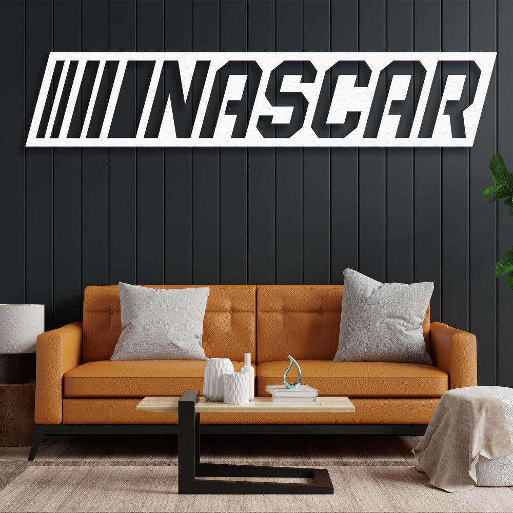 White NASCAR Banner Metal Wall Art