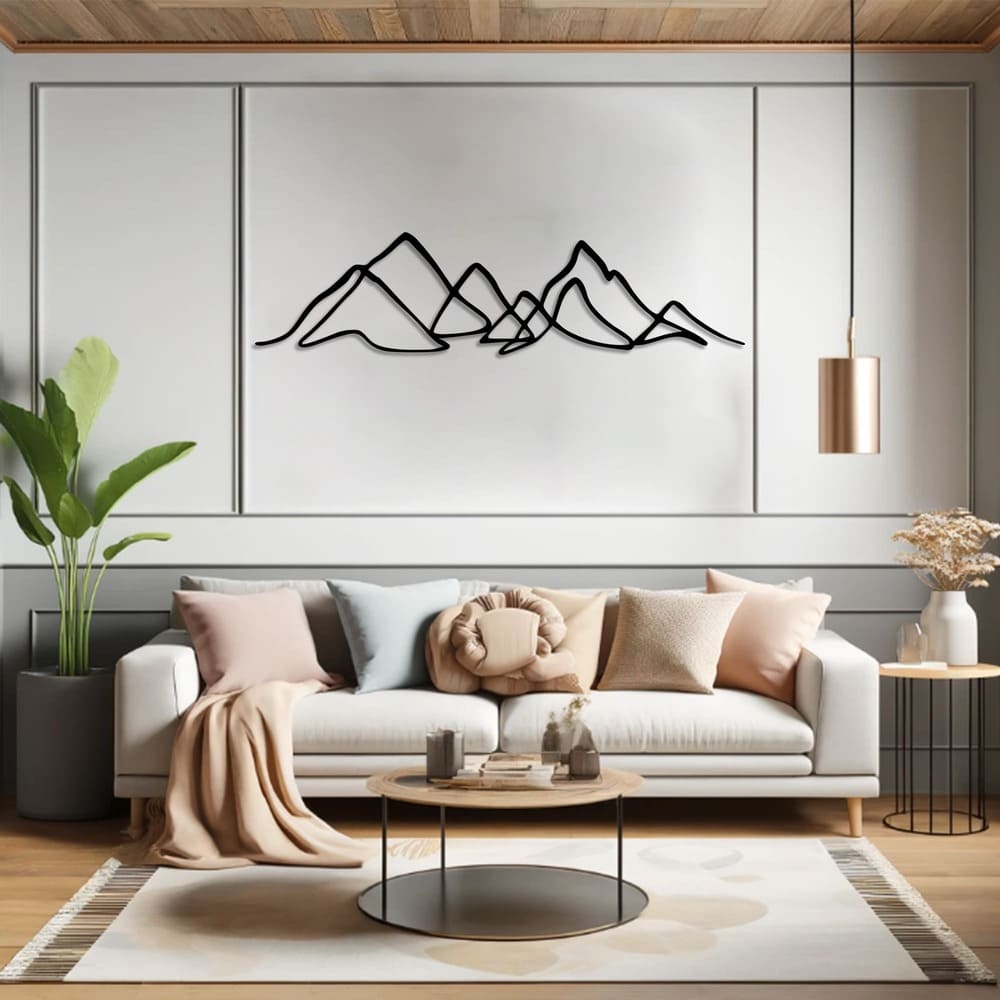 Mountain Line Art Metal Wall Art in a living room