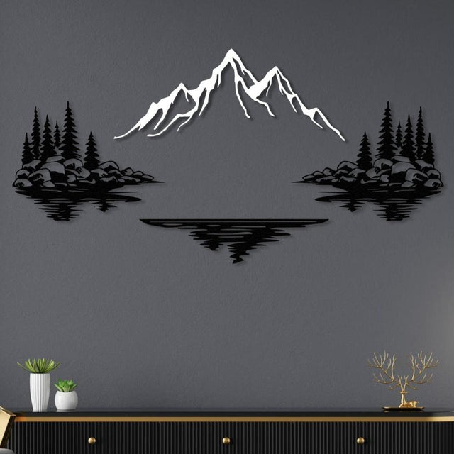 Mountain Lake Landscape Metal Wall Art – Galvanized Steel Lake Landscape