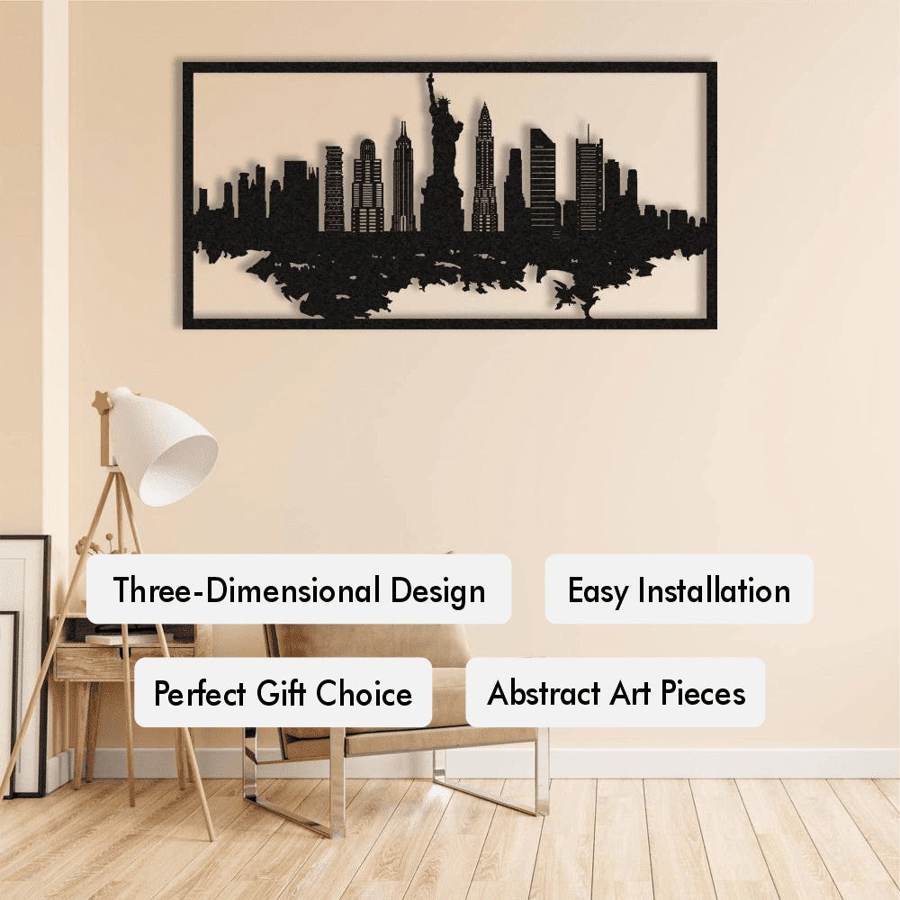 Close-up of US Silhouette Cityscape Metal Wall Art details