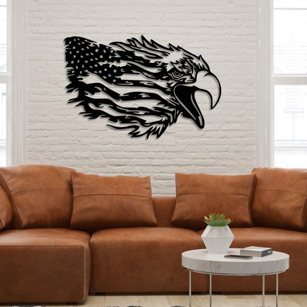 Black American Bald Eagle US Flag Metal Wall Art