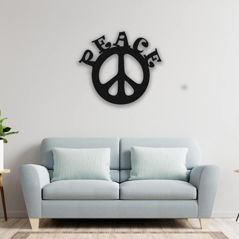 Peace Maker Lettering Metal Wall Art in a living room
