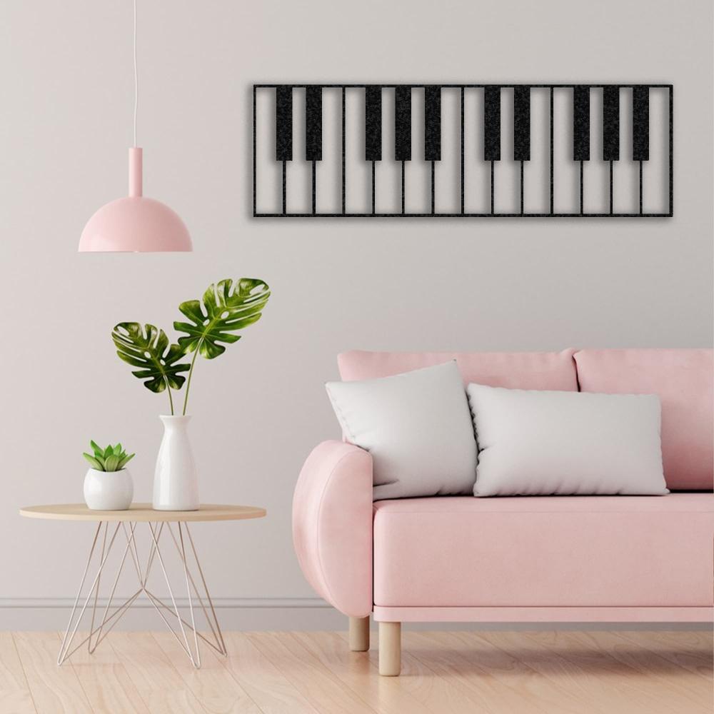 Black Piano Is Life Music Metal Wall Art in a living room