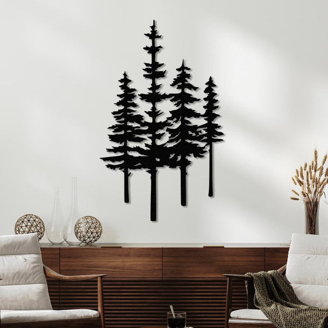Pine Trees Metal Wall Art – Galvanized Steel Forest Silhouette