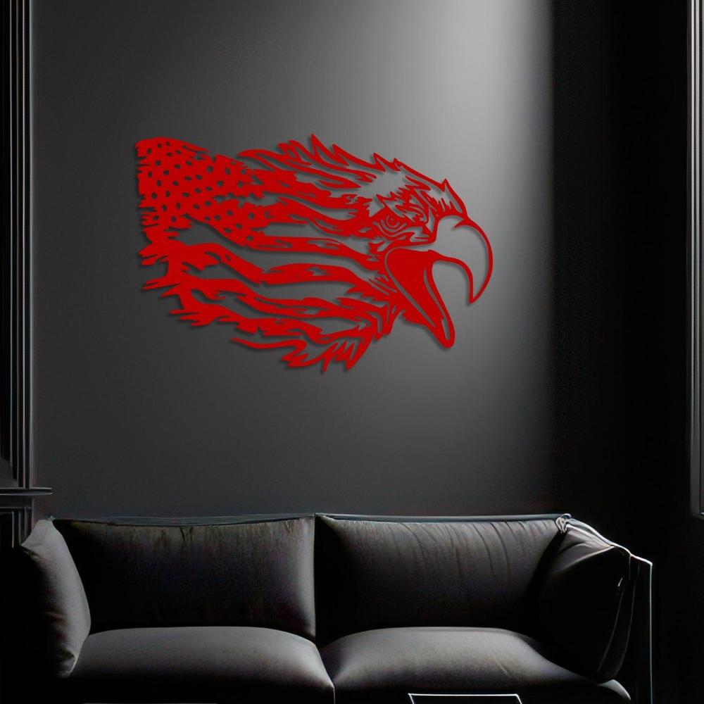 American Bald Eagle US Flag Metal Wall Art in a living room