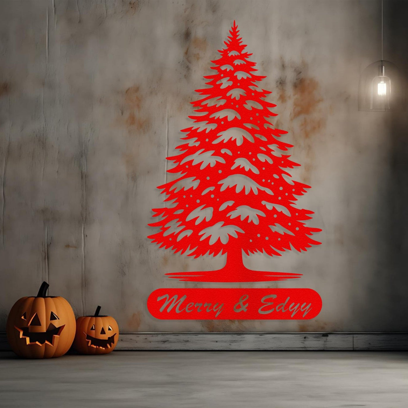 Custom Text Christmas Tree Metal Wall Art with personalized text
