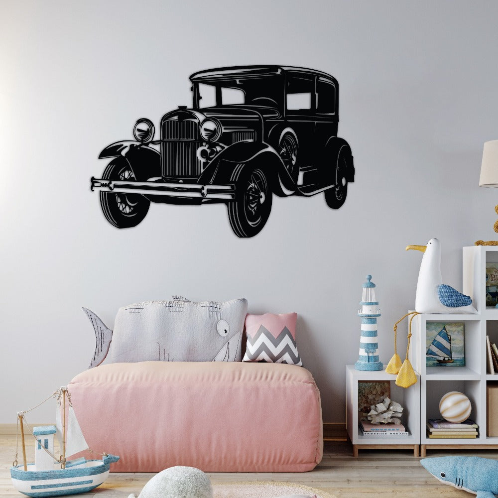 Retro Car Silhouette Metal Wall Art