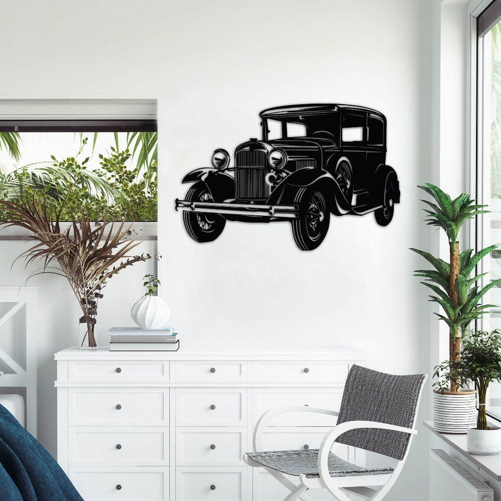 Retro Car Silhouette Metal Wall Art