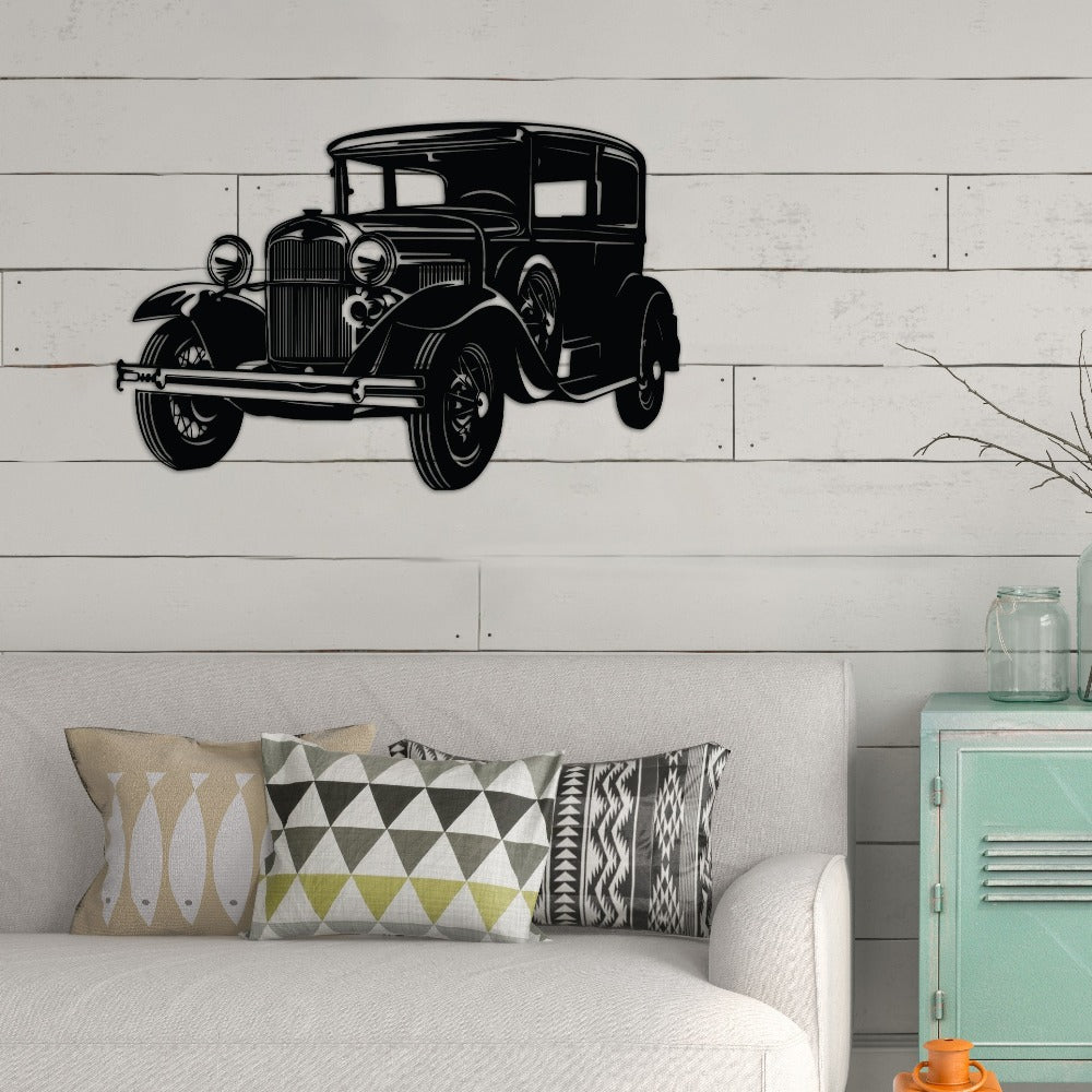 Retro Car Silhouette Metal Wall Art