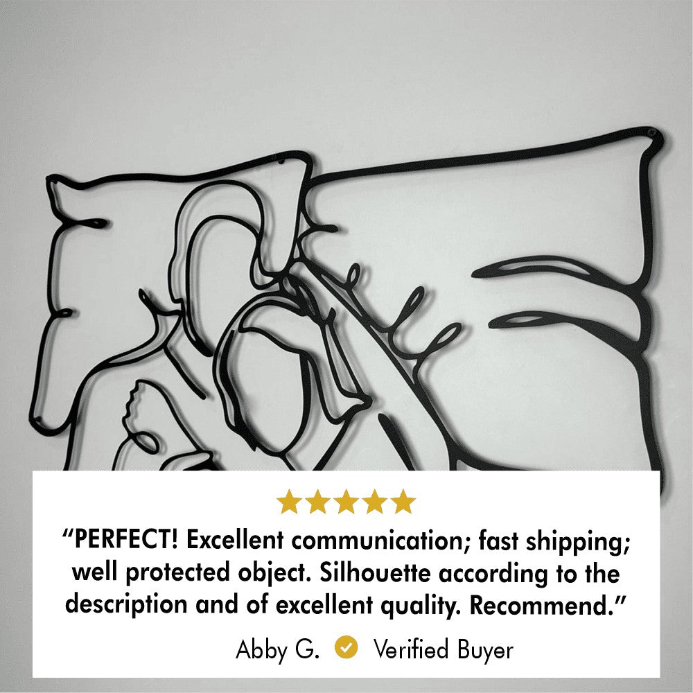Romantic Lying Couple Metal Line Wall Art, laser-cut galvanized steel with electrostatic powder-coat finish.