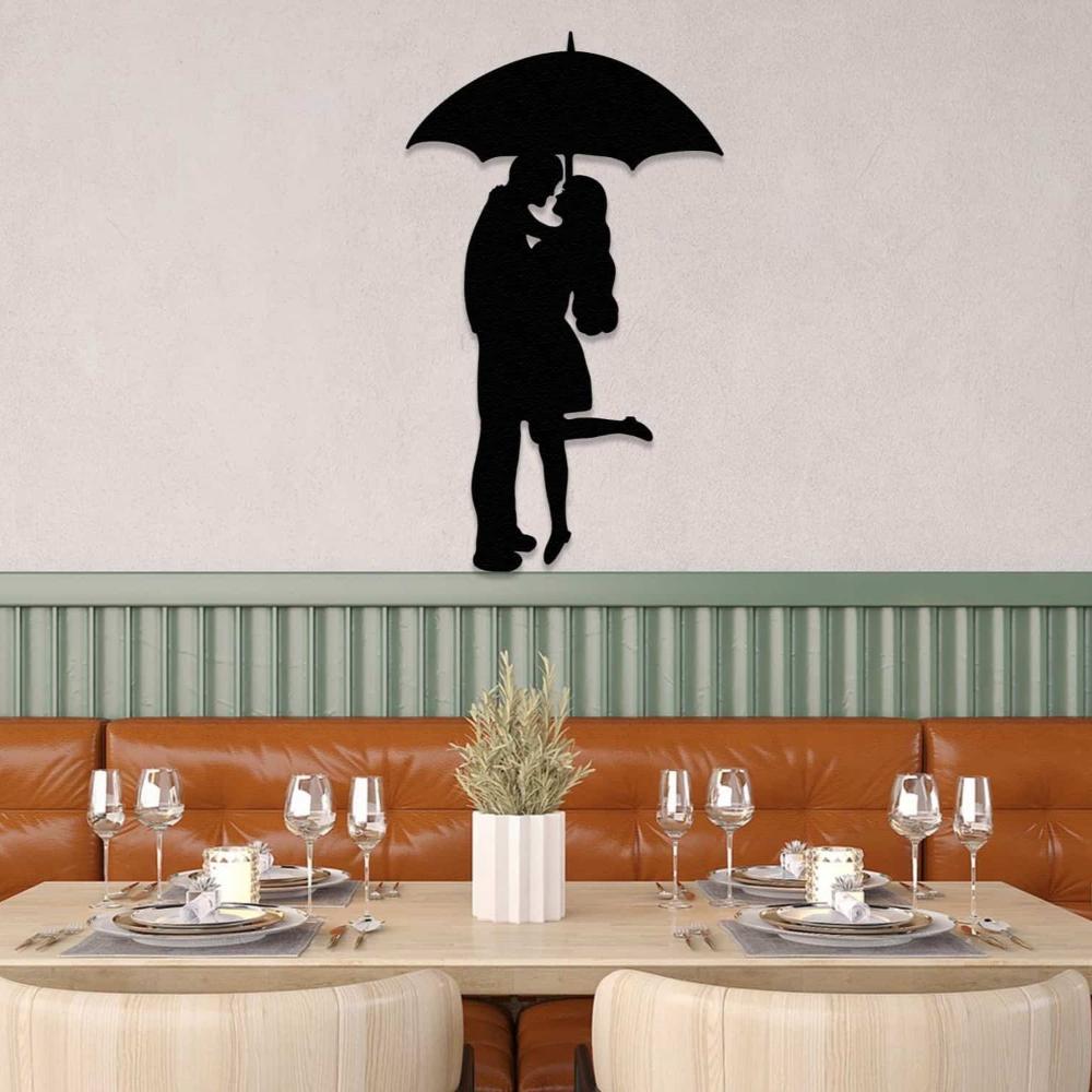 Black Couple on Rainy Day Metal Wall Art