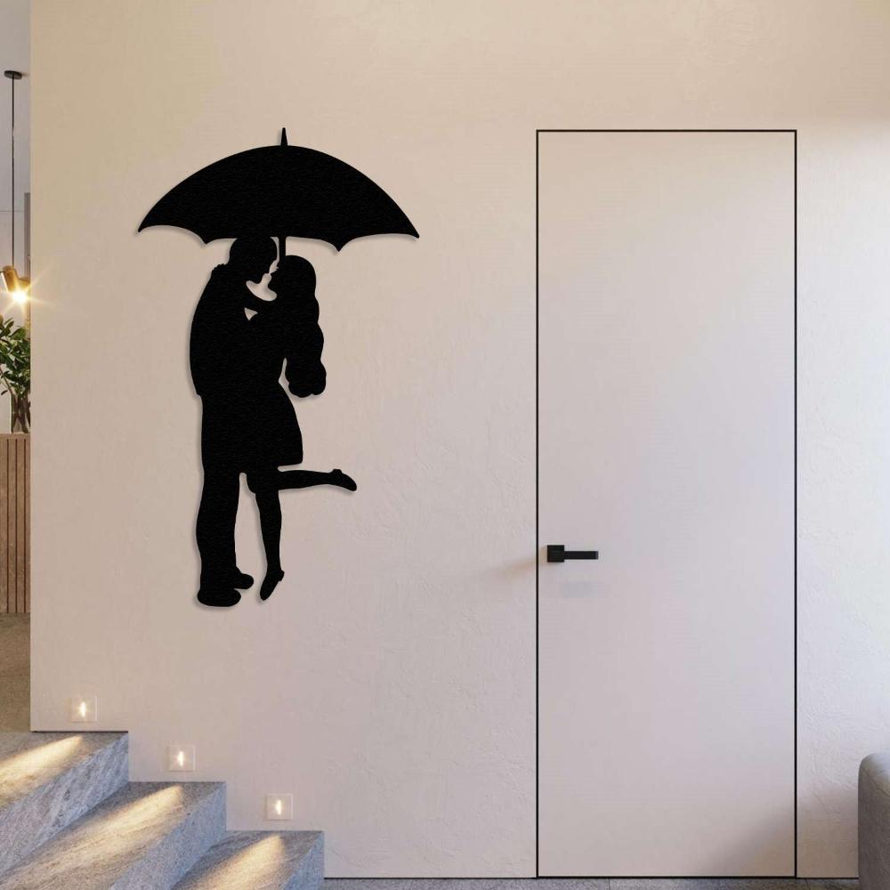 Black Couple on Rainy Day Metal Wall Art in an entryway
