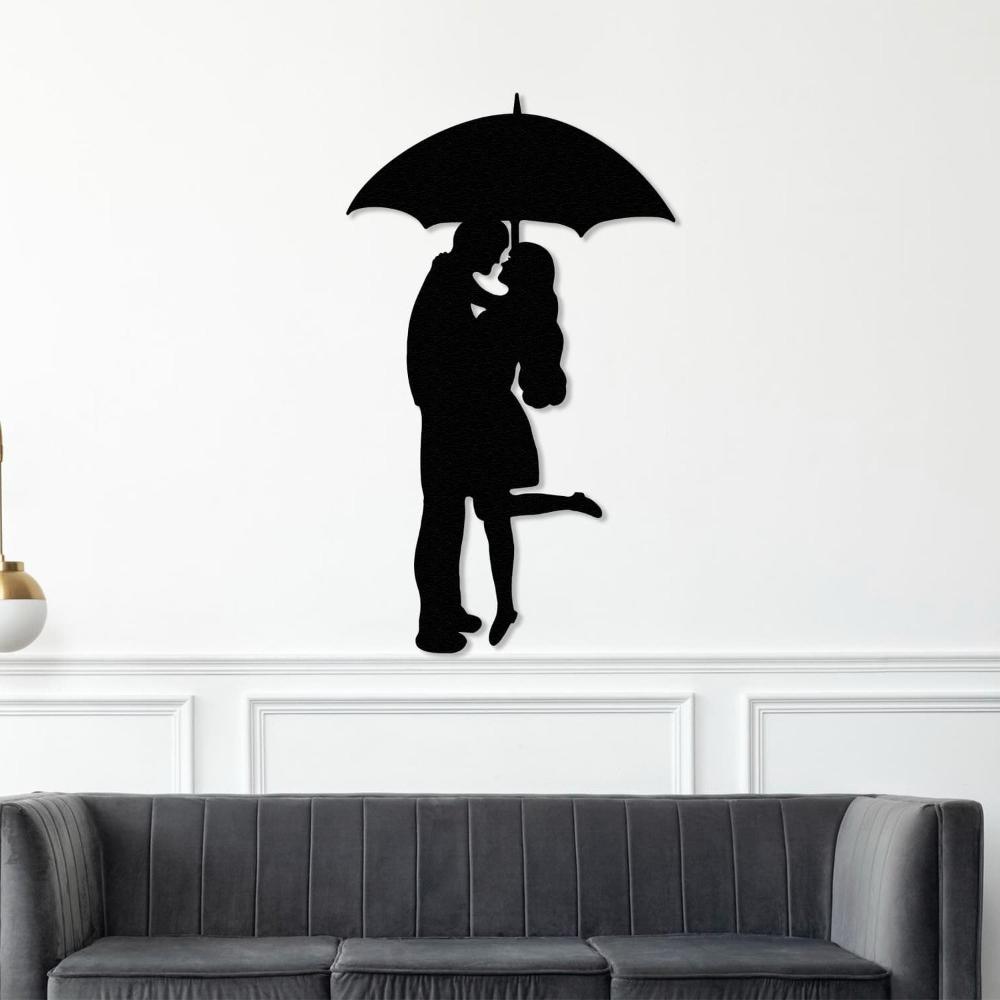 Black Couple on Rainy Day Metal Wall Art in a living room