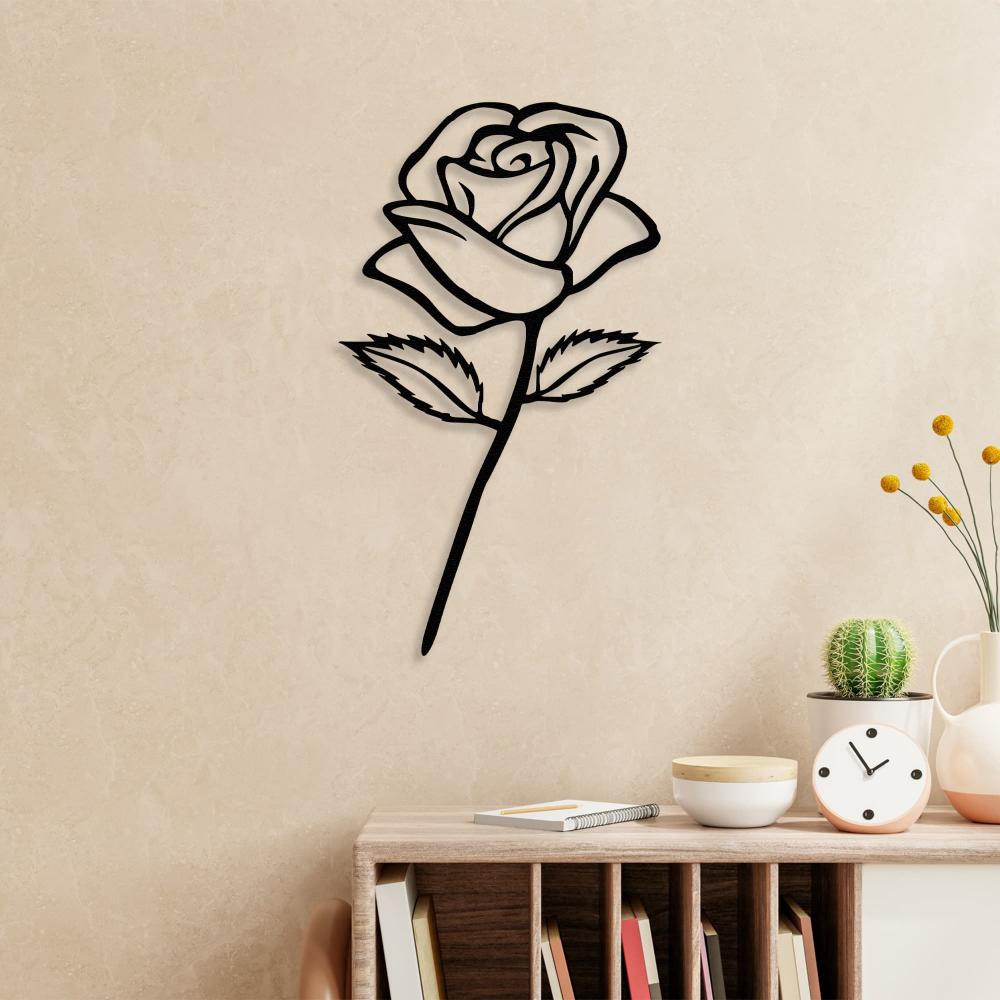 Black Rose Stem Metal Wall Art