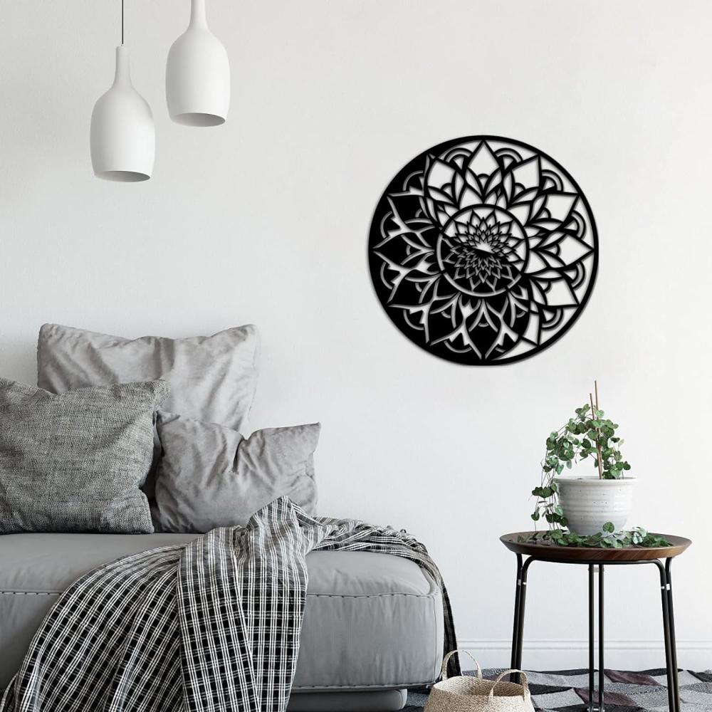 Mandala Yin Yang Metal Wall Art in a bedroom