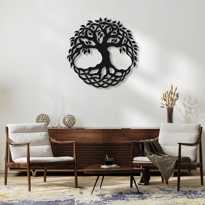 Tree of Life Silhouette Metal Wall Art in a living room