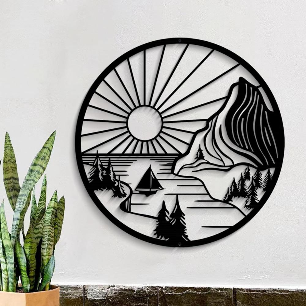 Round Mountain Scene Metal Wall Art