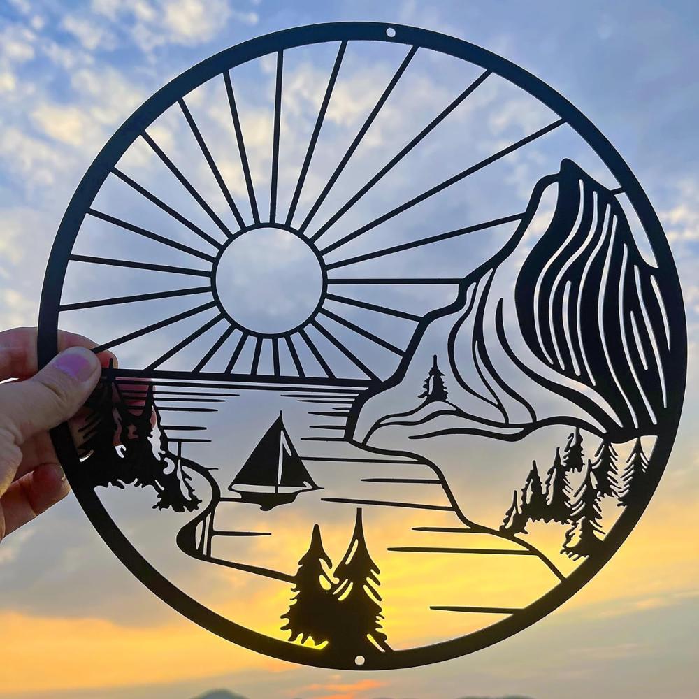 Round Mountain Scene Metal Wall Art