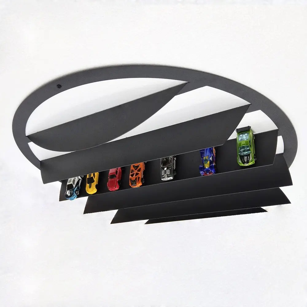 Round metal display shelf for 1/64 model cars with custom nameplate