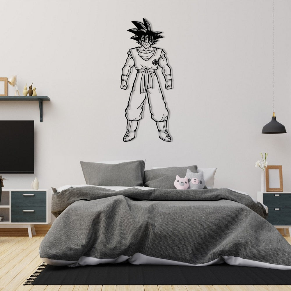 Saiyan Son Goku Anime Metal Wall Art in a bedroom