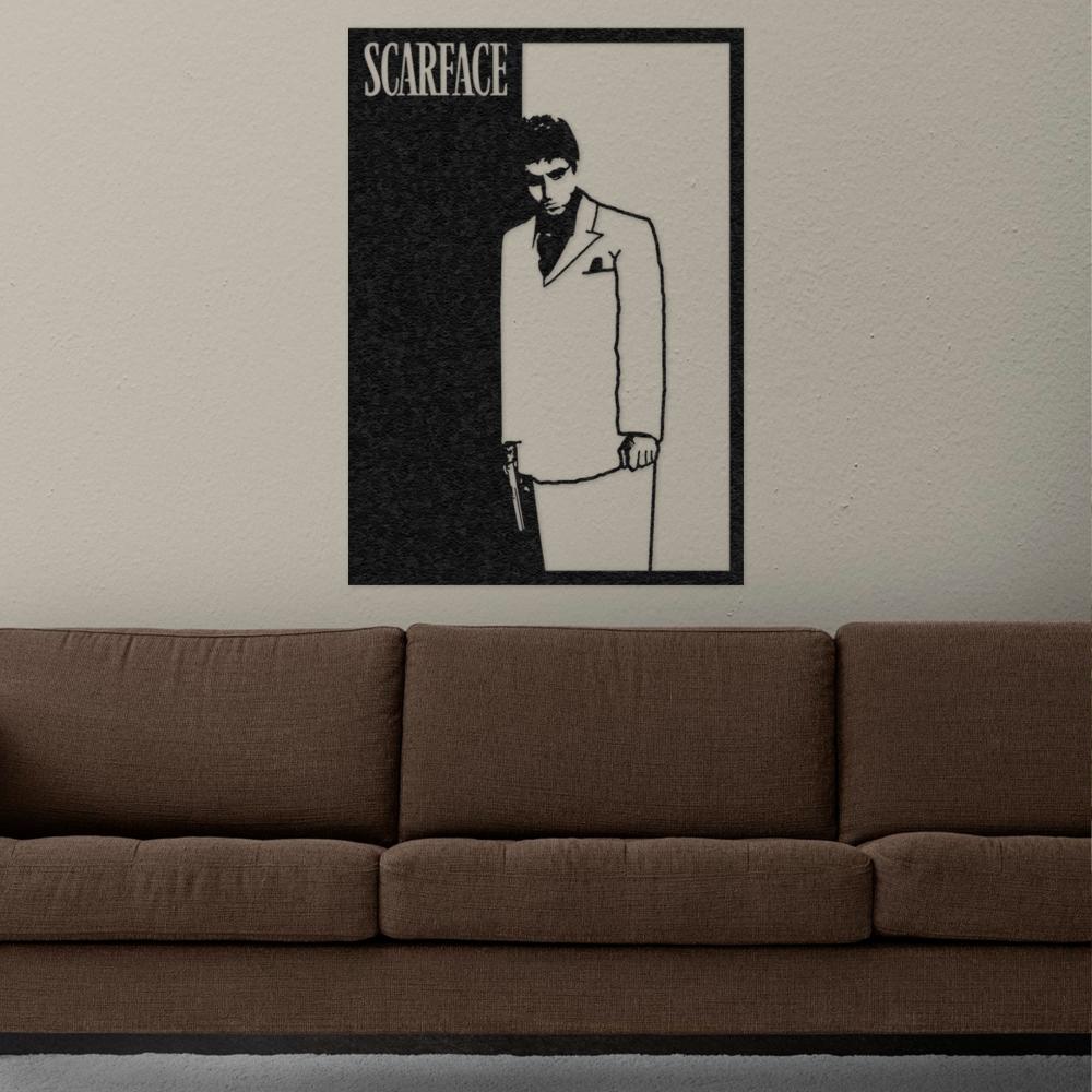 Black Scarface Tony Montana Metal Wall Art in a living room
