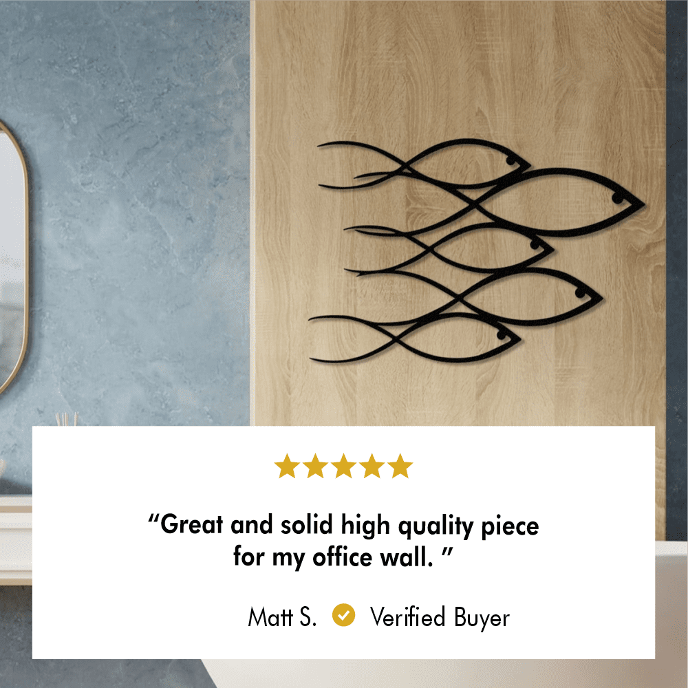 Customer photo of School of Fish Metal Wall Art in an office