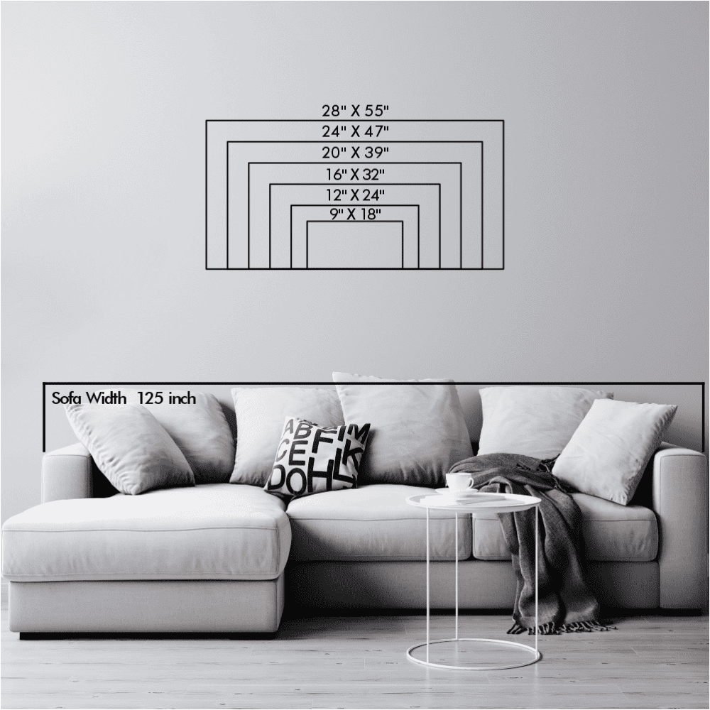 Size chart for US Silhouette Cityscape Metal Wall Art variants