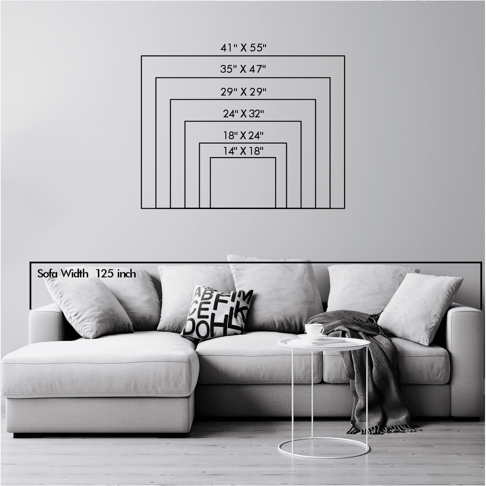 Size chart for Mountain Peaks and Trees Metal Wall Art variants