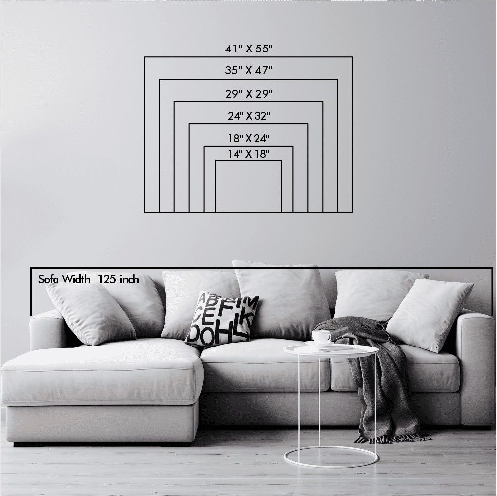 Size chart for Mountain Peaks and Trees Metal Wall Art variants